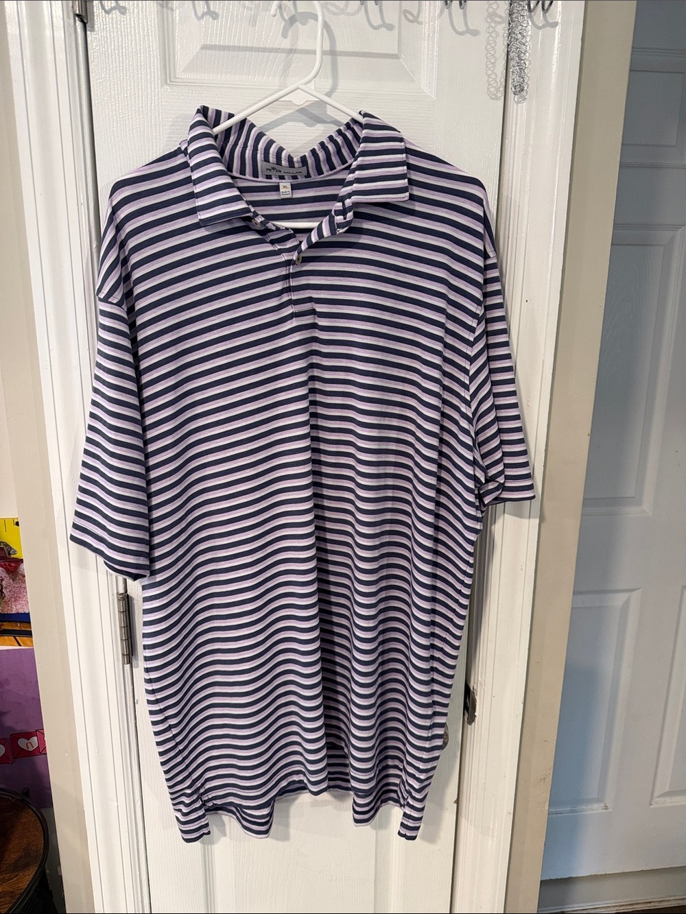 Peter Millar Navy and White Striped Polo